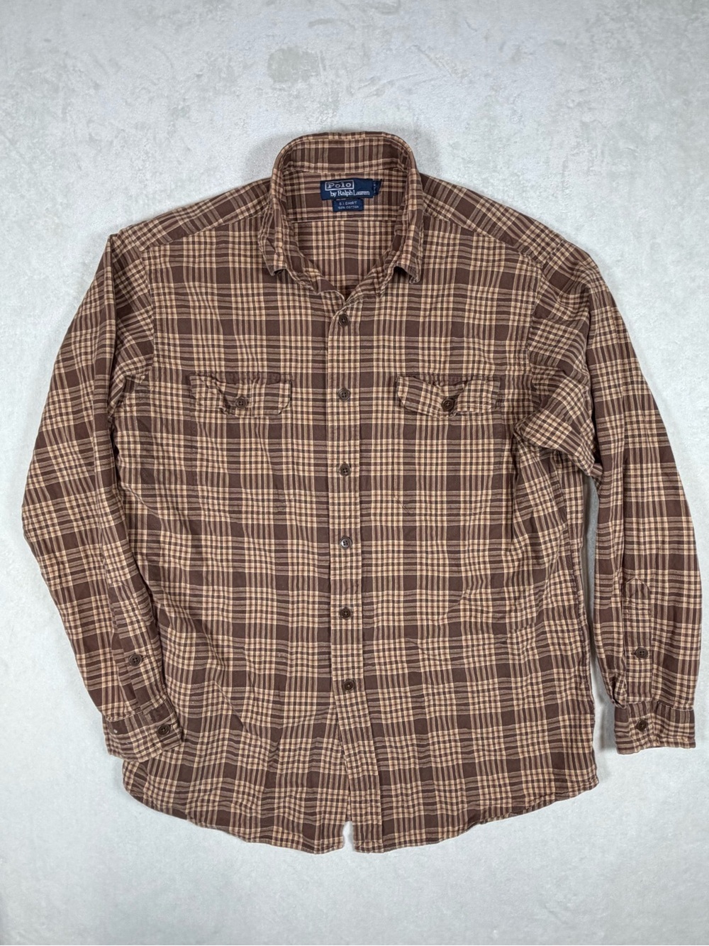 Polo Ralph Lauren Large G.I. Shirt Brown Plaid Long-Sleeve Button-Down Shirt
